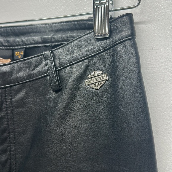 Harley Davidson Leather Pants Straight Leg Moto Pant Belt Loops Black Size 32 4 - Picture 4 of 9